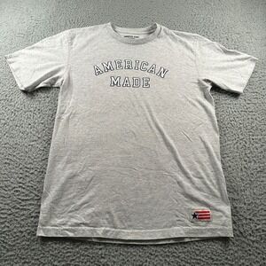 American Giant T-Shirt Mens L Gray American Made Graphic Flag Patch Crew Neck